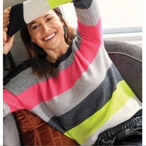 Scott & Scott London Pimicilo Neon Stripe Cashmere Sweater Small Black Gray Pink